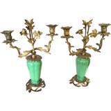 Pair of Green Porcelain and Ormolu mounted Candelabras