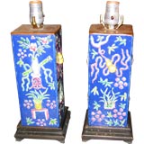 UNUSUAL PAIR OF CHINESE PORCELAIN SQUARE FORM LAMPS