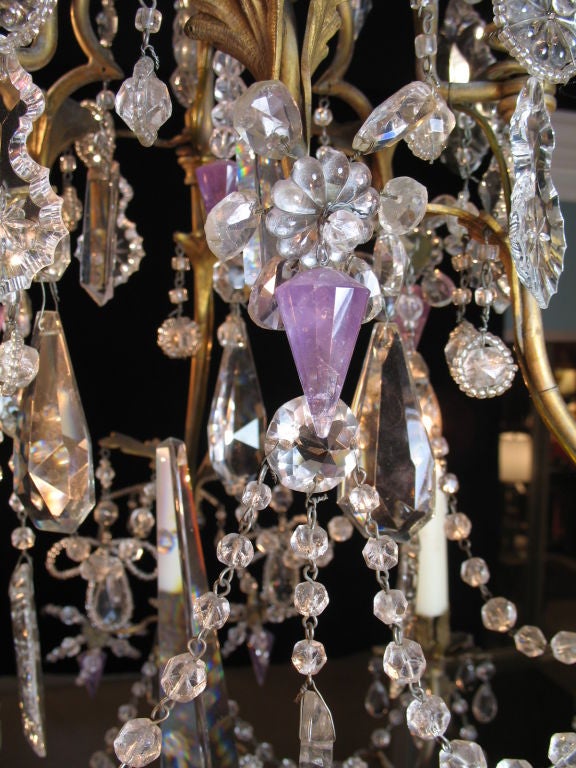 Louis XV French Crystal Chandelier with Amethyst Drops For Sale