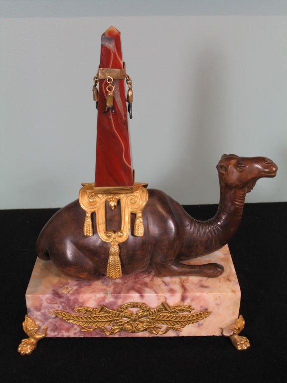 Pair of Bronze Camels with Obelisks