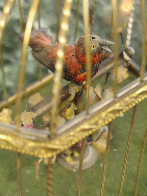 19th Century Singing Mechanical Bird in Cage