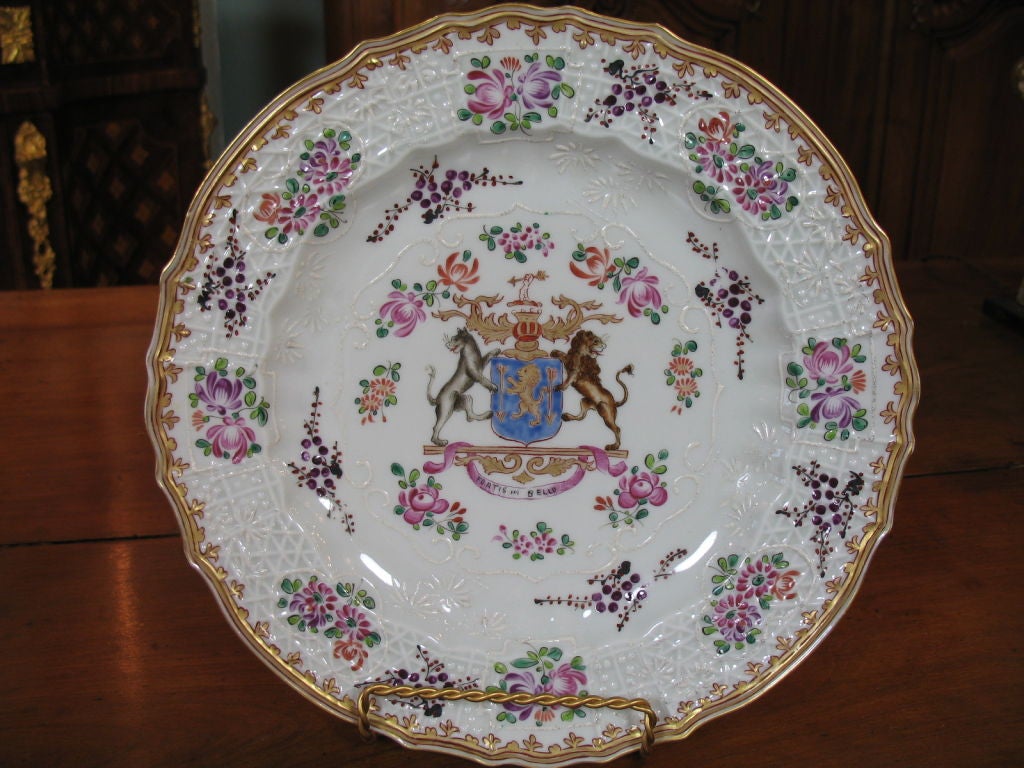 19th Century Set of Eight Porcelain Armorial Plates by Samson