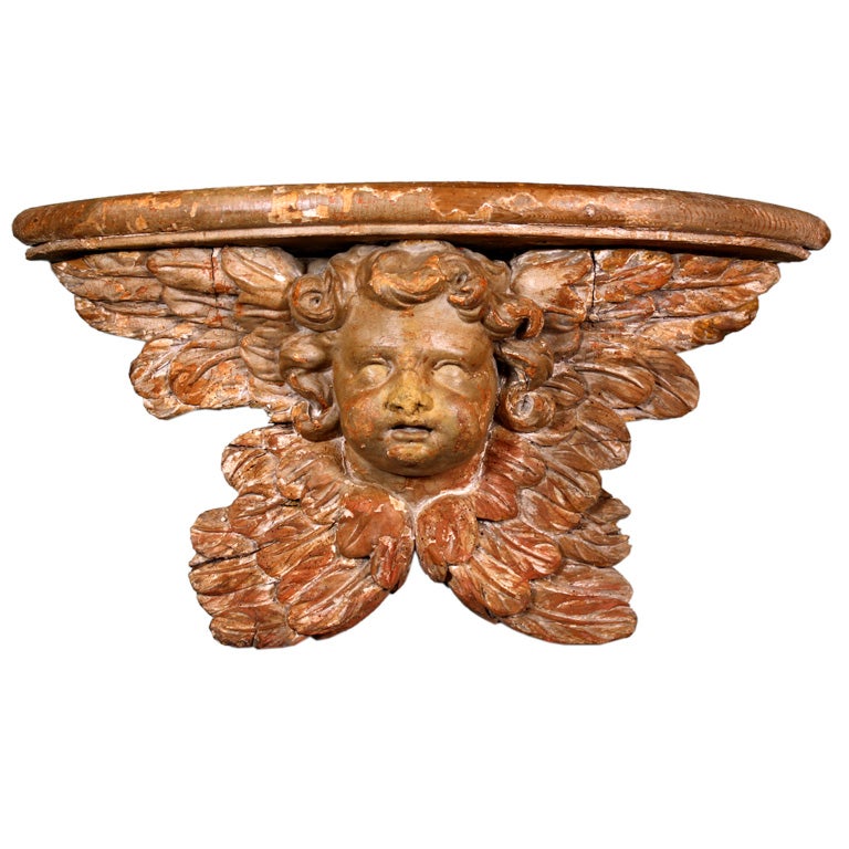 French Carved Wooden Angel Console