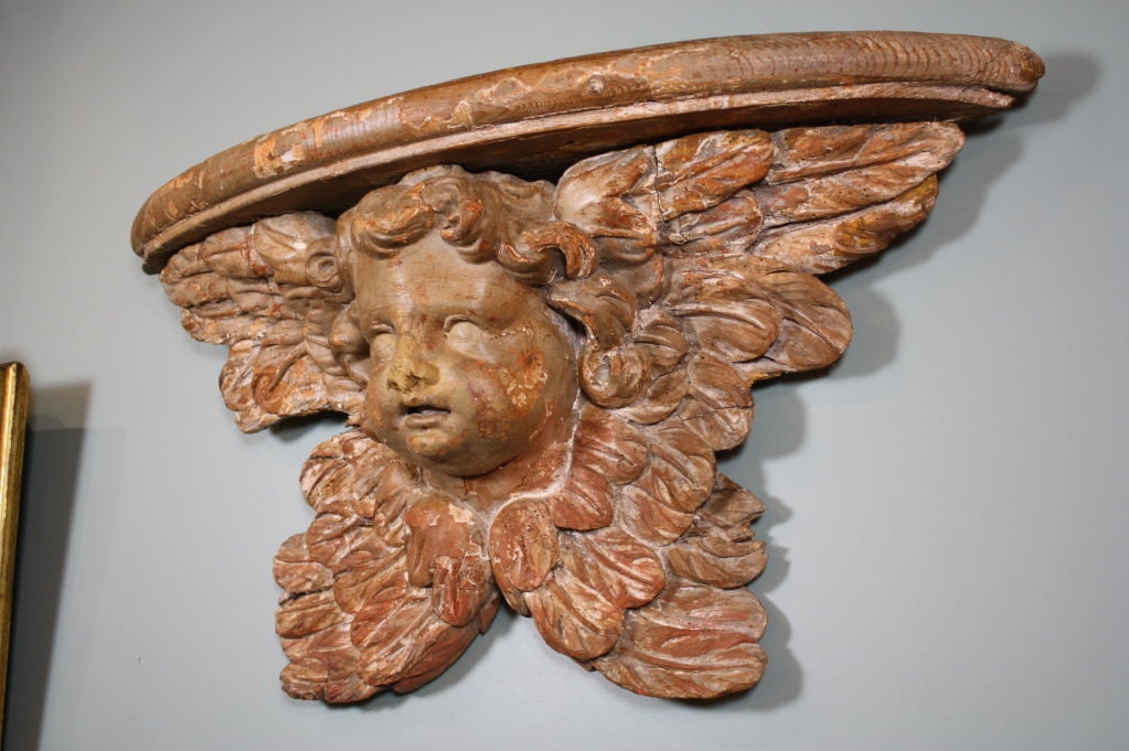 18th Century and Earlier French Carved Wooden Angel Console