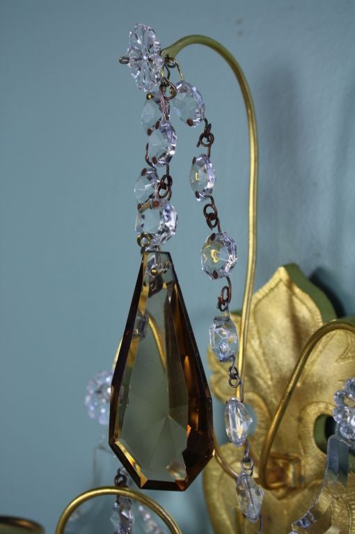 Pair of French Gilt-Bronze and Colored Crystal Sconces 1