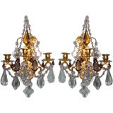Pair of French Gilt-Bronze and Colored Crystal Sconces