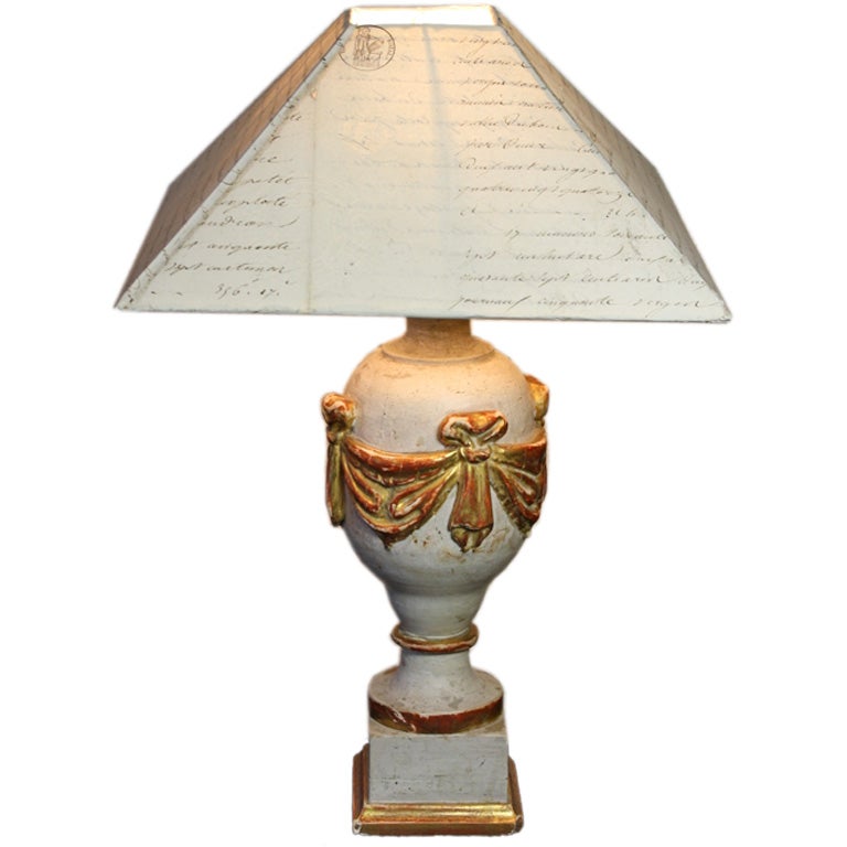 French 19th Century Finial Lamp with Letter Shade