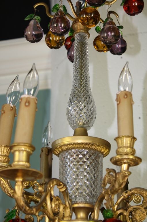 French Gilt Bronze and Crystal Chandelier with Colored Fruit For Sale 2