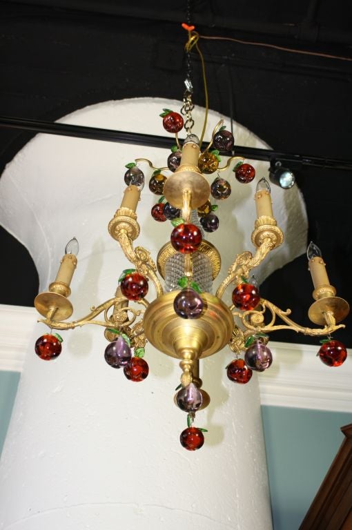 French Gilt Bronze and Crystal Chandelier with Colored Fruit For Sale 3