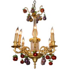 French Gilt-Bronze and Crystal Chandelier with Colored Fruit 3