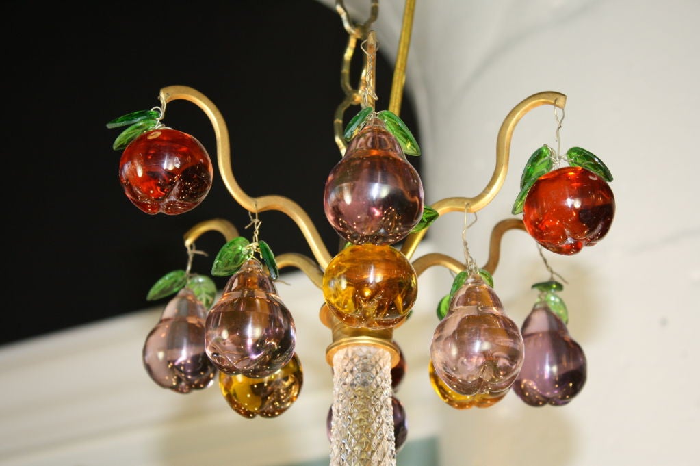 Charles X French Gilt Bronze and Crystal Chandelier with Colored Fruit For Sale