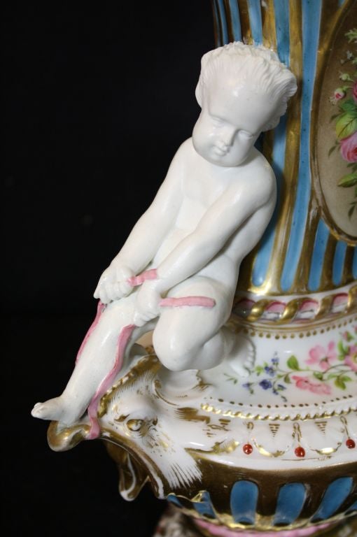French Pair of Paris Porcelain Figural Urns For Sale