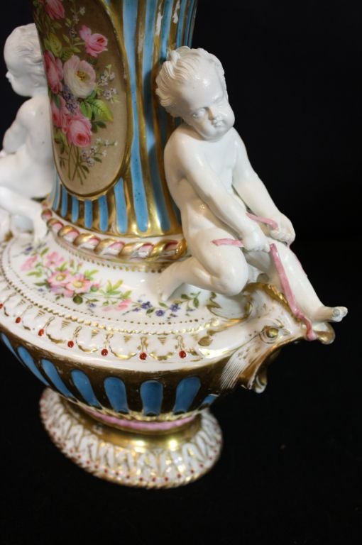 Hand-Painted Pair of Paris Porcelain Figural Urns For Sale