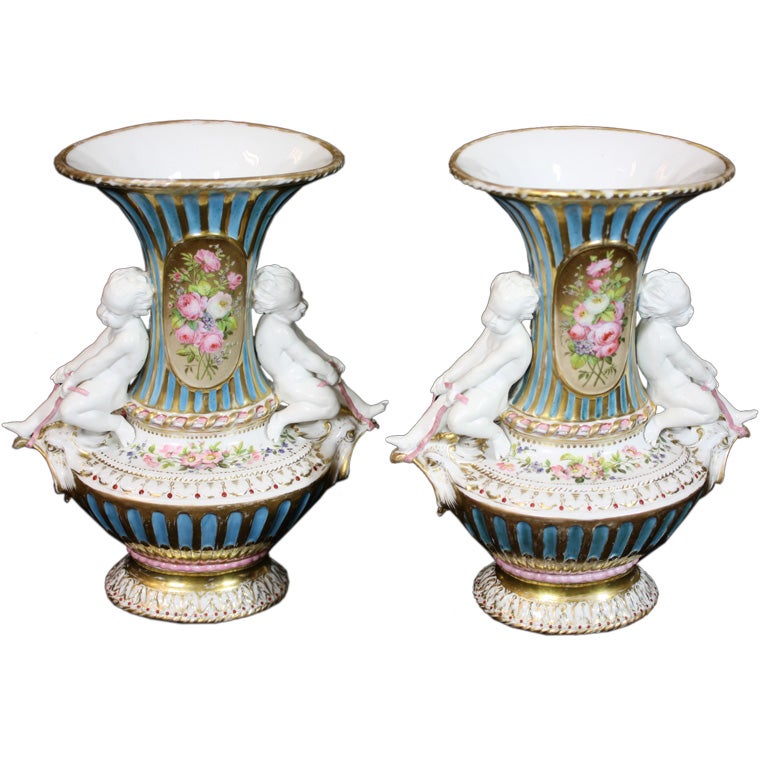 Pair of Paris Porcelain Figural Urns