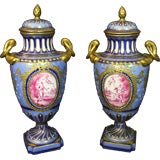 Pair of French Sevres Covered Porcelain Urns
