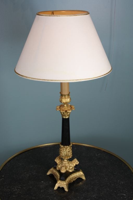 French Bronze Empire Style  Candlestick Lamp
