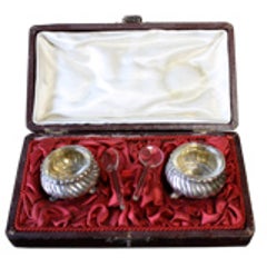 Pair of Silver Salts with Crystal Spoons in Box 9