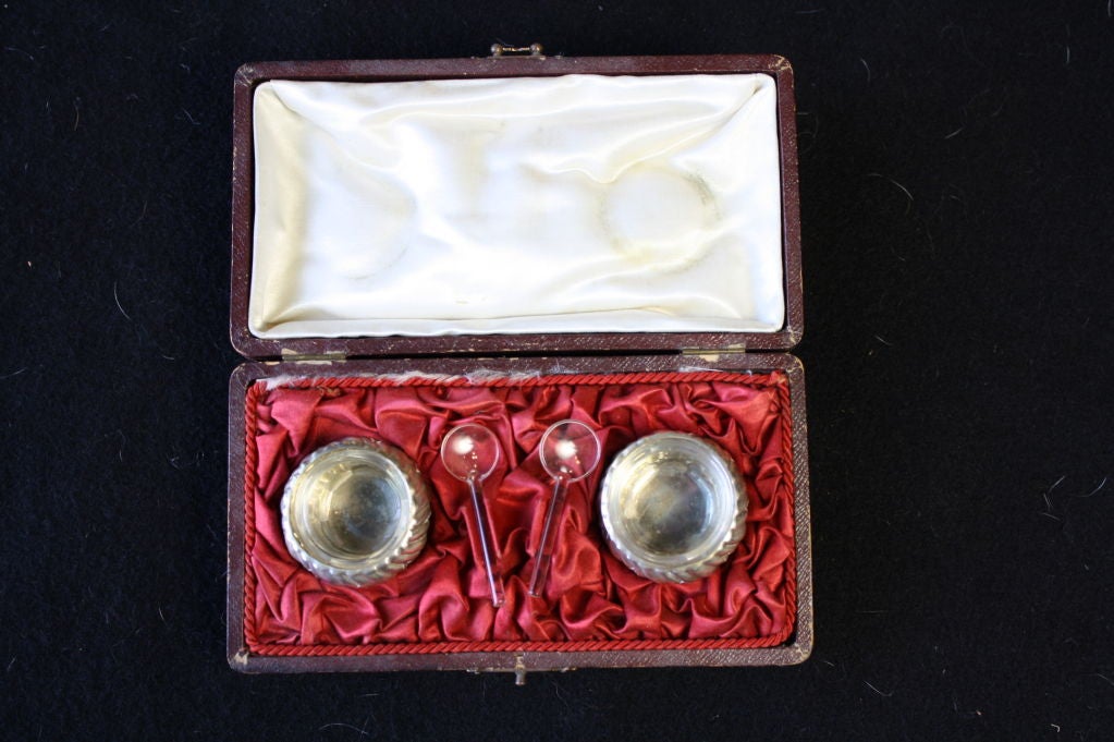Pair of Silver Salts with Crystal Spoons in Box 1