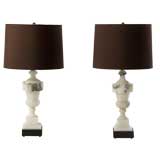 SALE!  Alabaster Urn Lamp with Wenge Wood Base