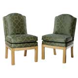 Pair of Fret-Work Upholstered Slipper Chairs