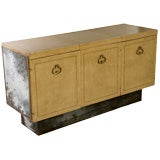SALE!  Stitched Leather Cabinet  with Mirrored Base and Sides