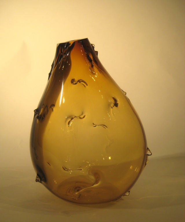 Amber-Olive "Stone" Glass Vessel by John Pomp