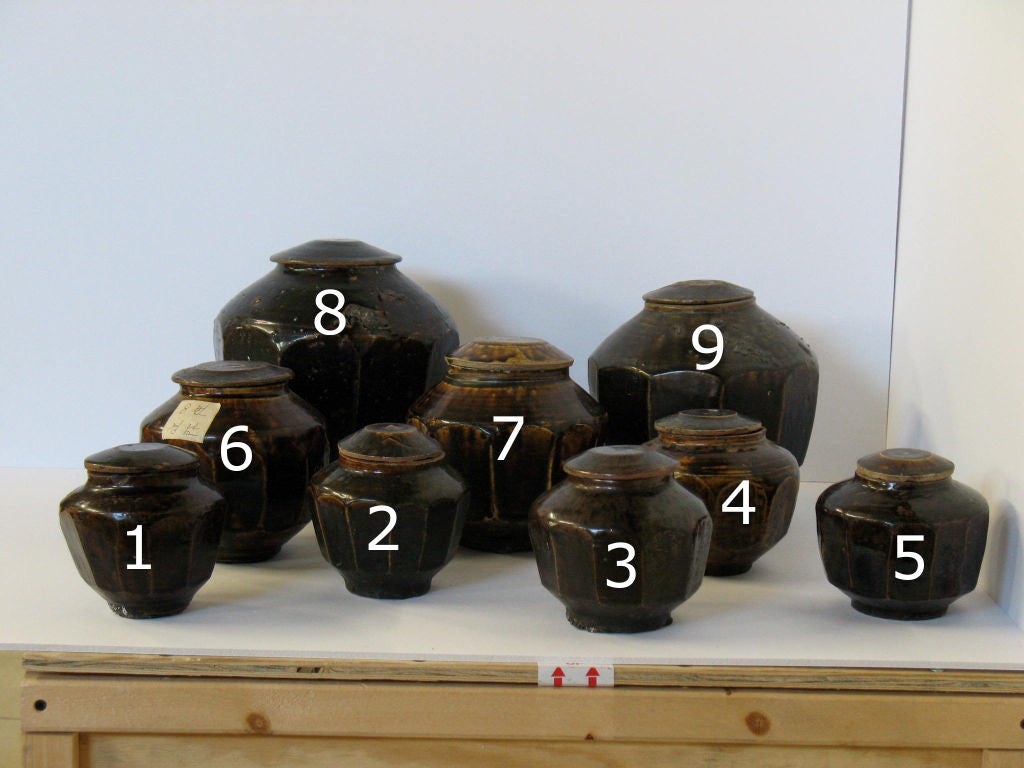 Collection of Korean Amber Celadon Kim Chi pots