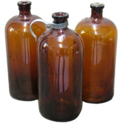 Set of Three Vintage Brown Glass Apothecary Bottles