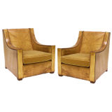 Set of Two French Leather Clubchairs w/ Nail Head Trim