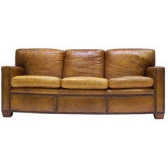 Large Leather Sofa with Nailhead Trim