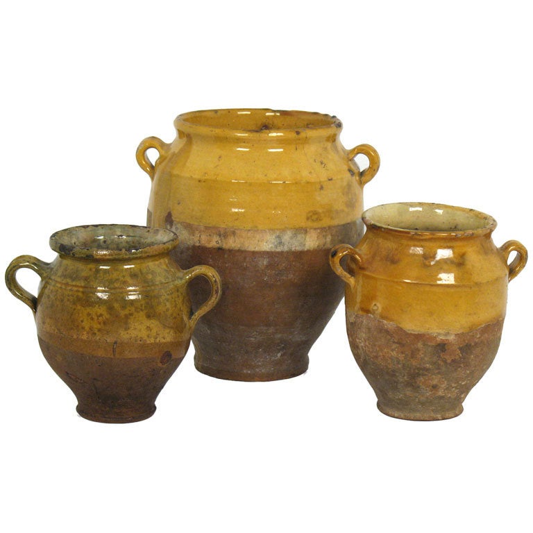 Set of Three French Oil Jars For Sale