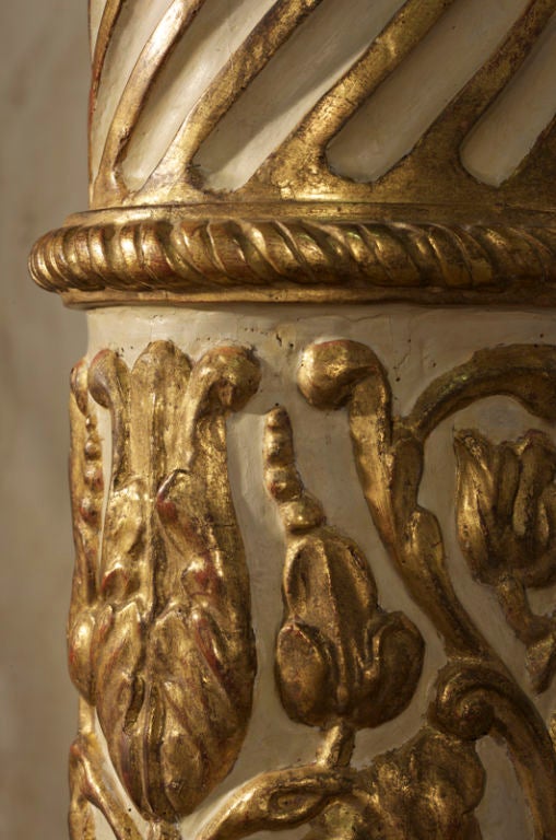 Important 18th Century Italian columns. Gilt and plaster over wood. Rich patina shows a red bole.