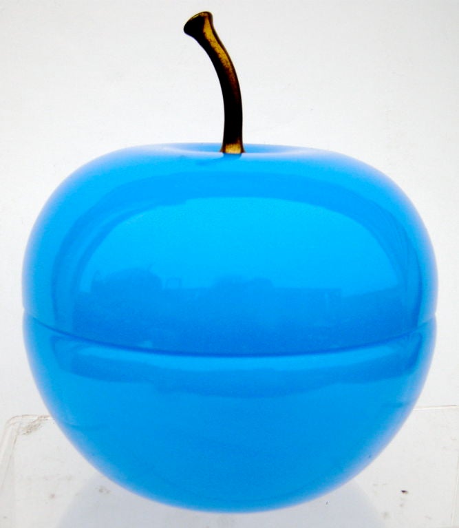 Opaline Glass Blue Opaline Apple Container