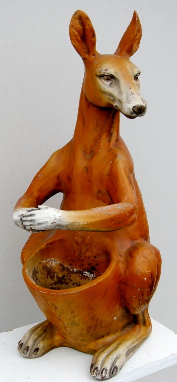 Vintage life-like, decorative planter and/or umbrella stand in the form of a kangaroo.