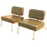 PAIR OF LEATHER AND STEEL ARMCHAIRS