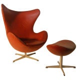 Arne Jacobsen Retro Leather Egg Chair and Ottoman