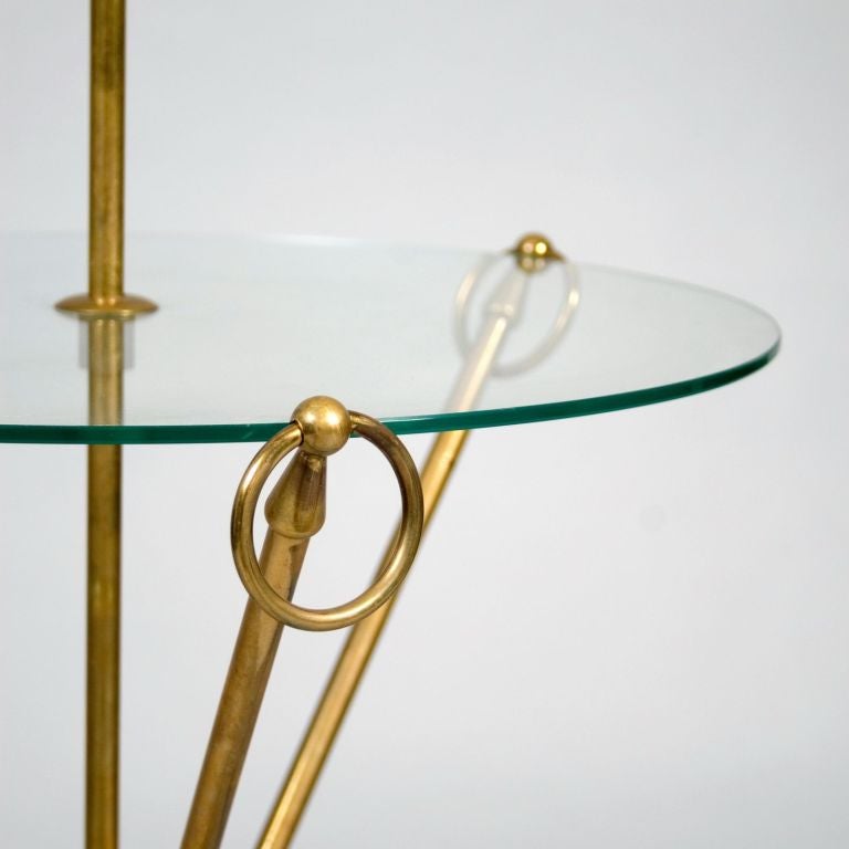 Brass standard lamp with glass table