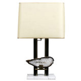 Large table lamp with black stem and large piece of agate. Large table lamp with black stem and large piece of agate.