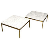 Pair of low carrera marble side tables