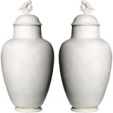 Pair of large unglazed decorative urns