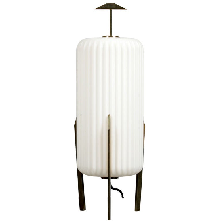 Brass and opaque glass table lamp For Sale
