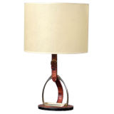 Smart brass and leather table lamp by Longchamp, France