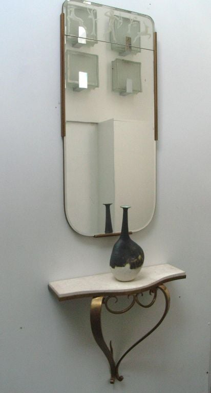 Brass console table with limestone top
