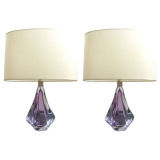 Pair of French amethyst coloured glass table lamps