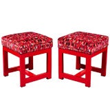 Pair of French metal painted stools Vintage Pair of French metal painted stools