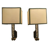 Pair of metal wallights with green verdigris finish