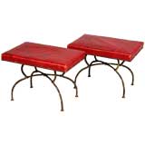 Pair of renaissance revival red leather stools Pair of renaissance revival red leather stools