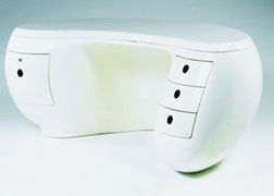 Boomerang desk,white fibre glass and resin. One of 30 produced for Leleu-Deshays. Signed