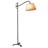 Stitched Brown Leather Standing Lamp By Jacques Adnet 