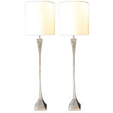 Vintage Pair of Silvered Metal Standard Lamps